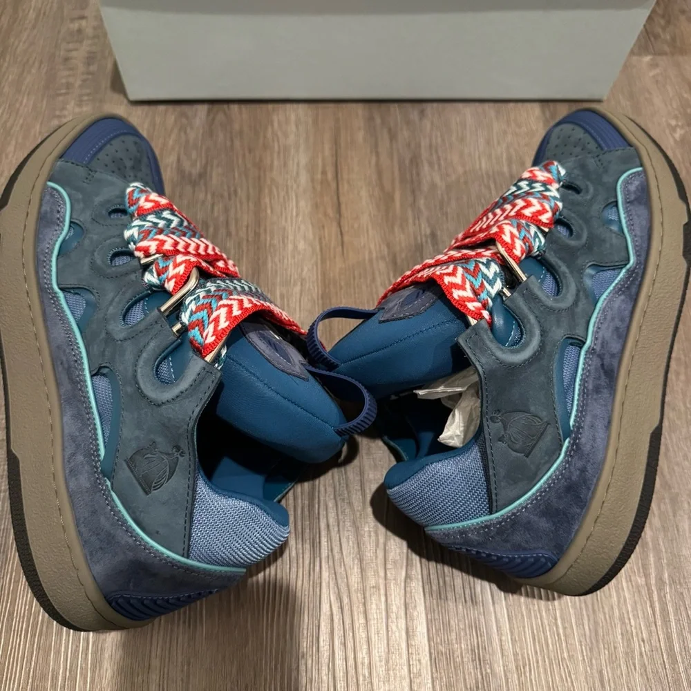 Lanvin Curb Blue Suede Leather Low Top Sneakers